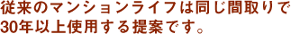 従来のマンションライフは同じ間取りで30年以上使用する提案です。